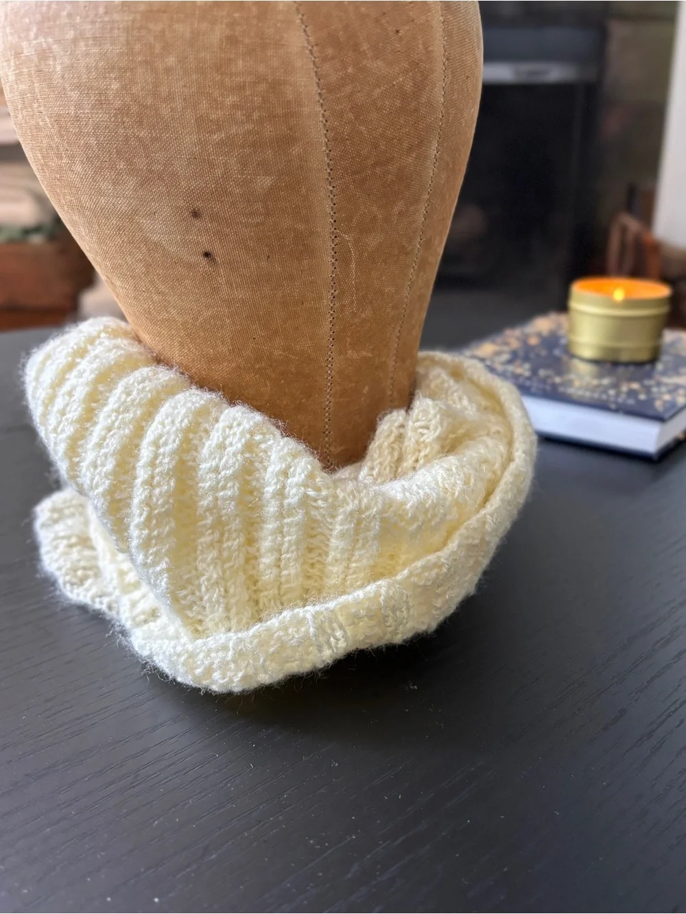 Handmade Soft Cream Knit Cowl Infinity Scarf